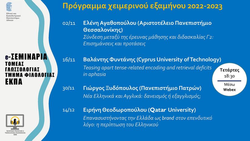 e-Σεμινάρια Τομέα Γλωσσολογίας ΕΚΠΑ - Ειρήνη Θεοδωροπούλου (Qatar University)